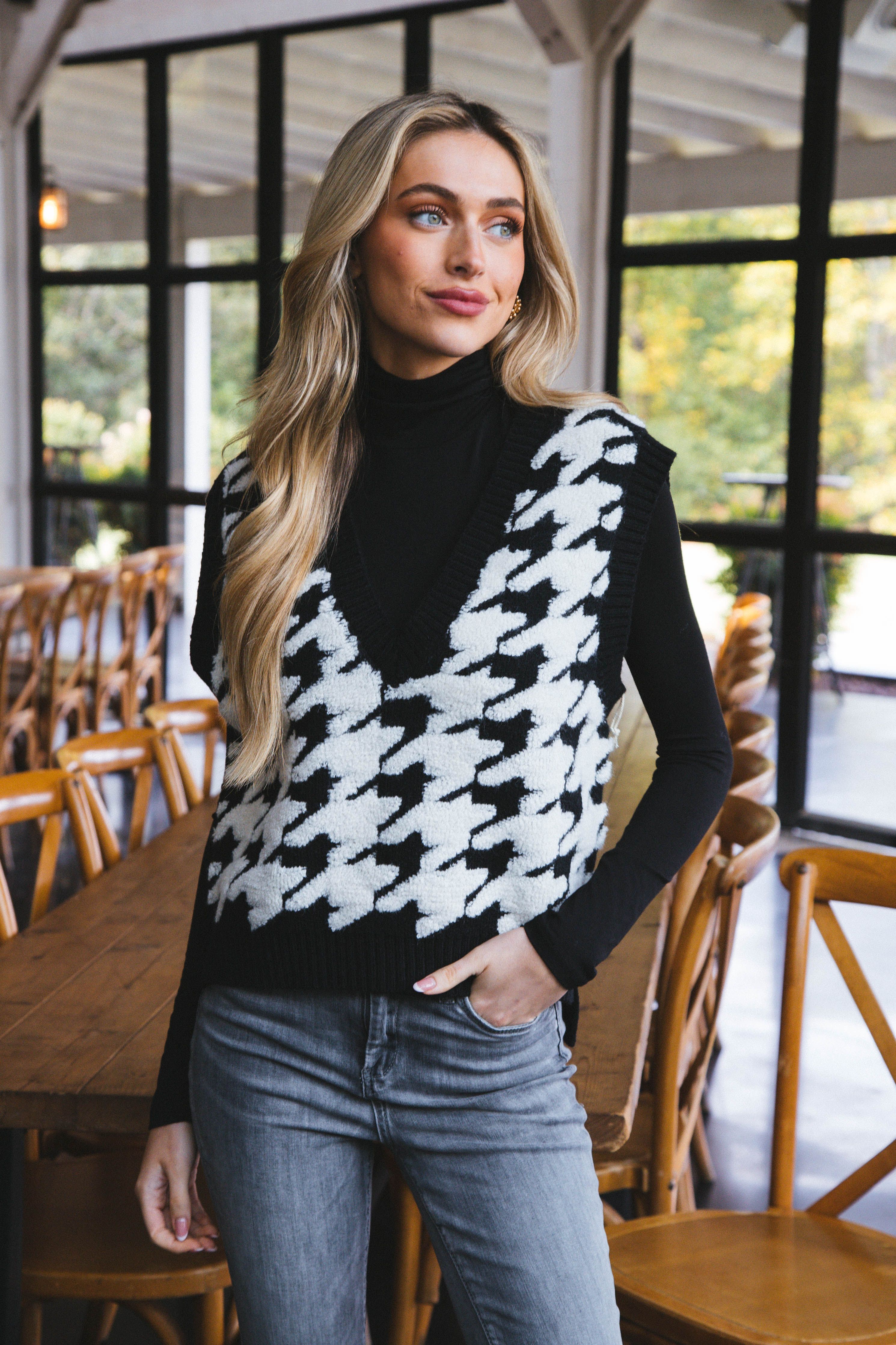Karina Houndstooth Vest, Black/White sold by North & Main Clothing Company product image thumbnail 2