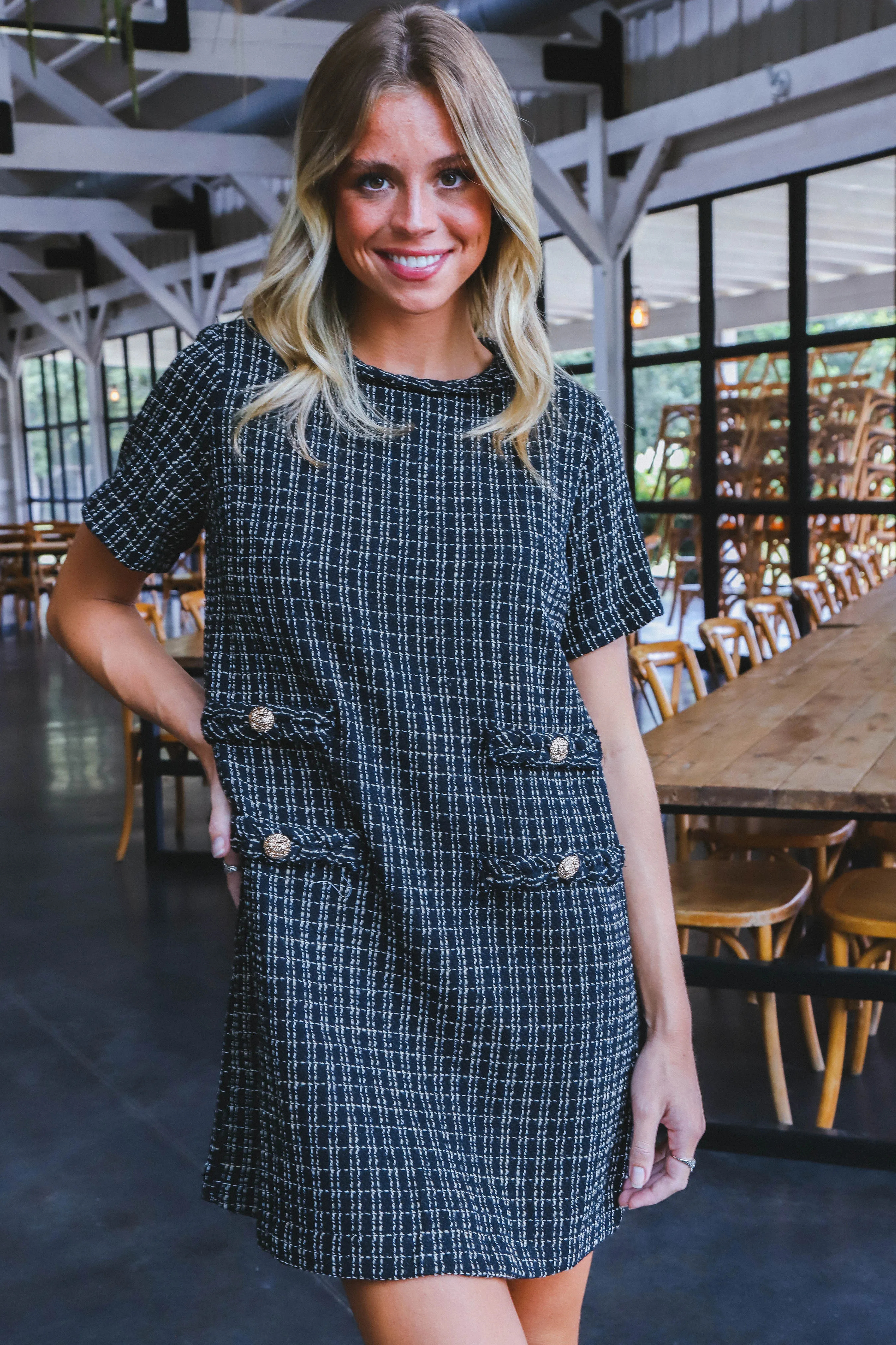 Monica Tweed Mini Dress, Black sold by North & Main Clothing Company