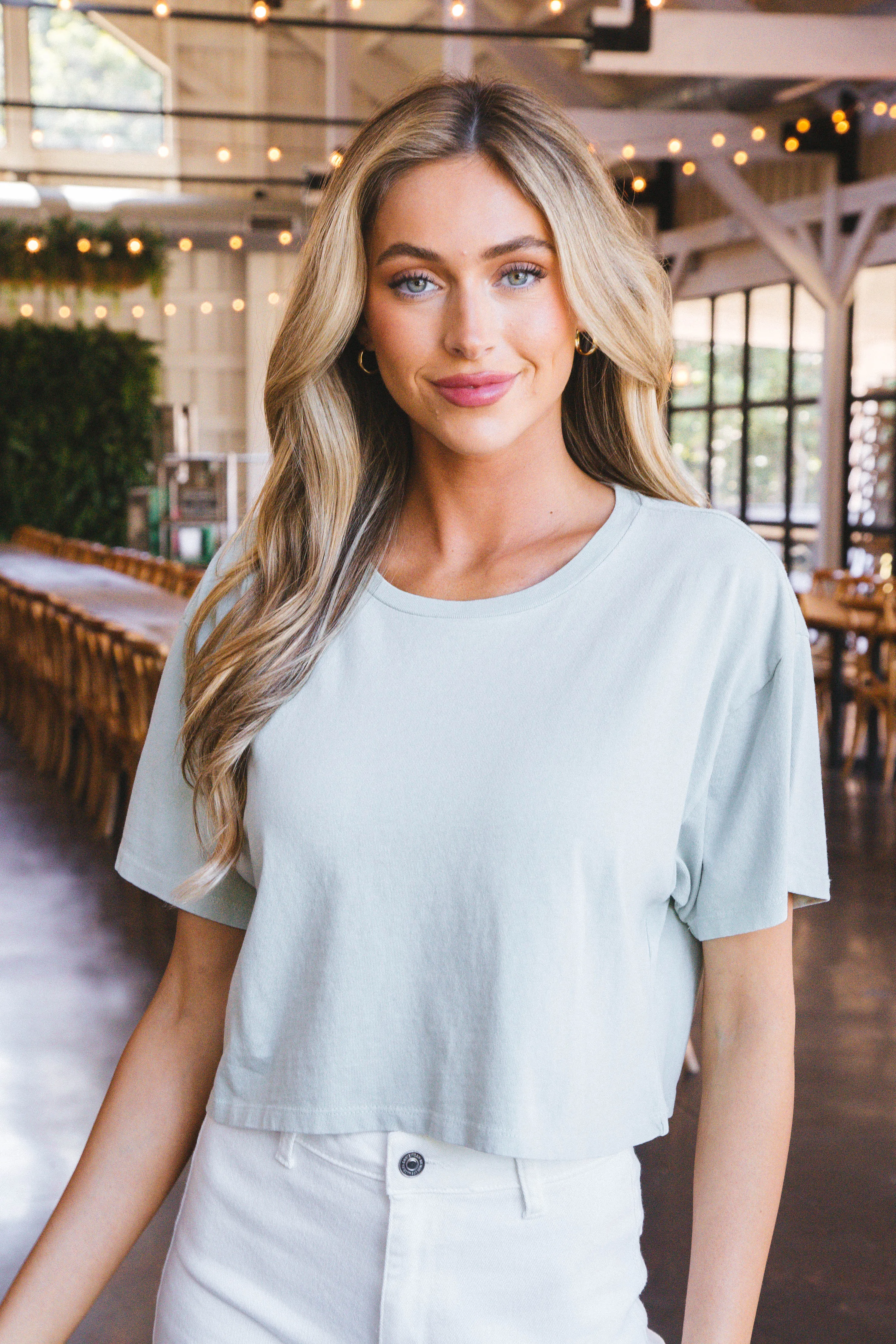 Lea Casual Cropped T-Shirt, Mint sold by North & Main Clothing Company