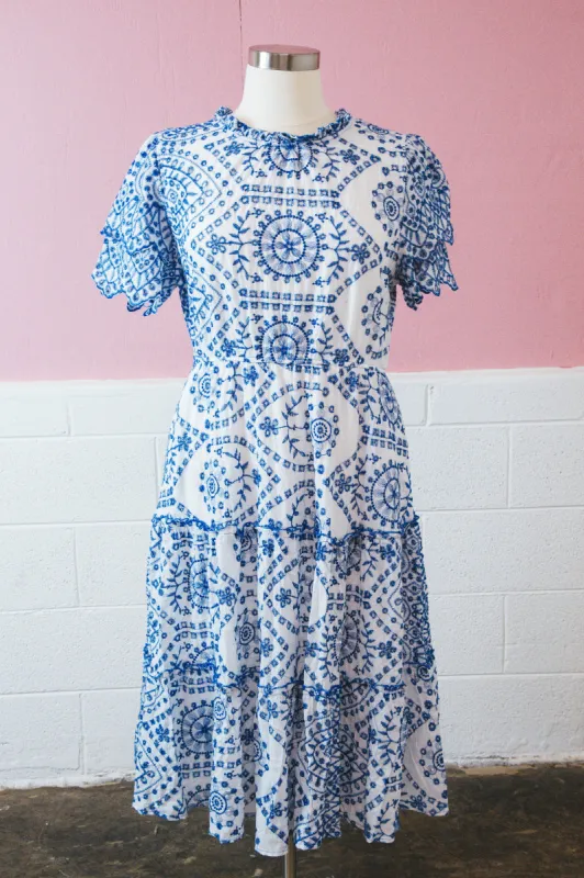 Stella Eyelet Lace Midi Dress, Blue | Extended Sizes sold by North & Main Clothing Company