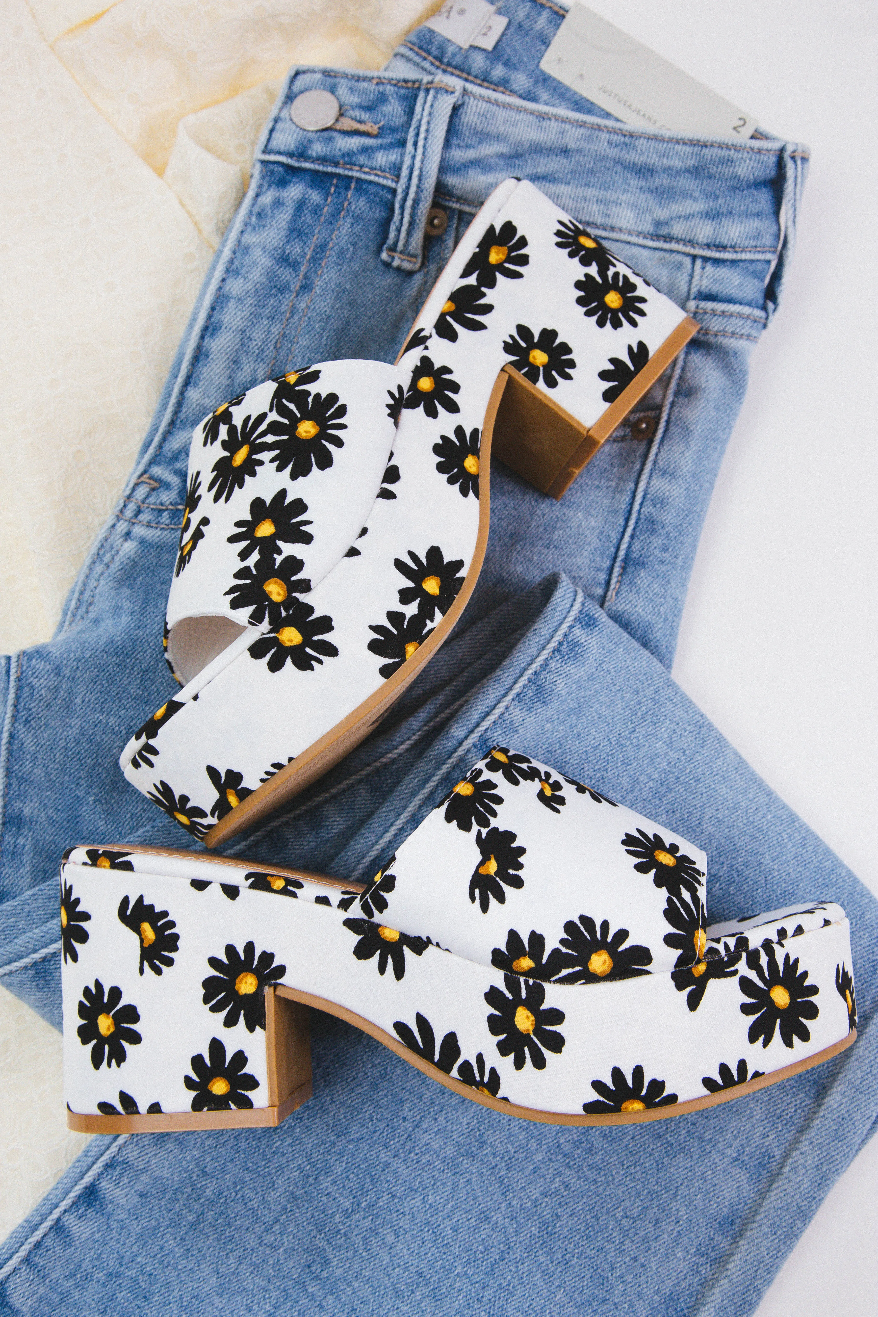 Niche Floral Platform Sandal, White Fabric sold by North & Main Clothing Company product image thumbnail 2