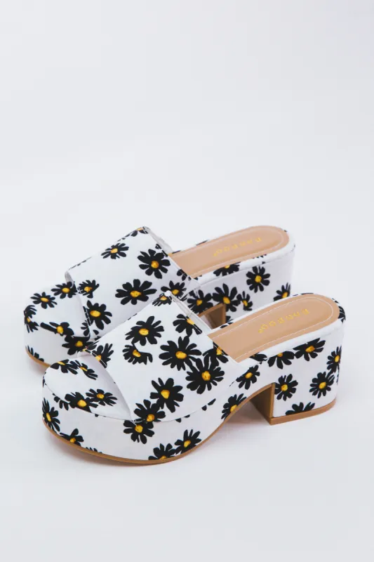 Niche Floral Platform Sandal, White Fabric sold by North & Main Clothing Company