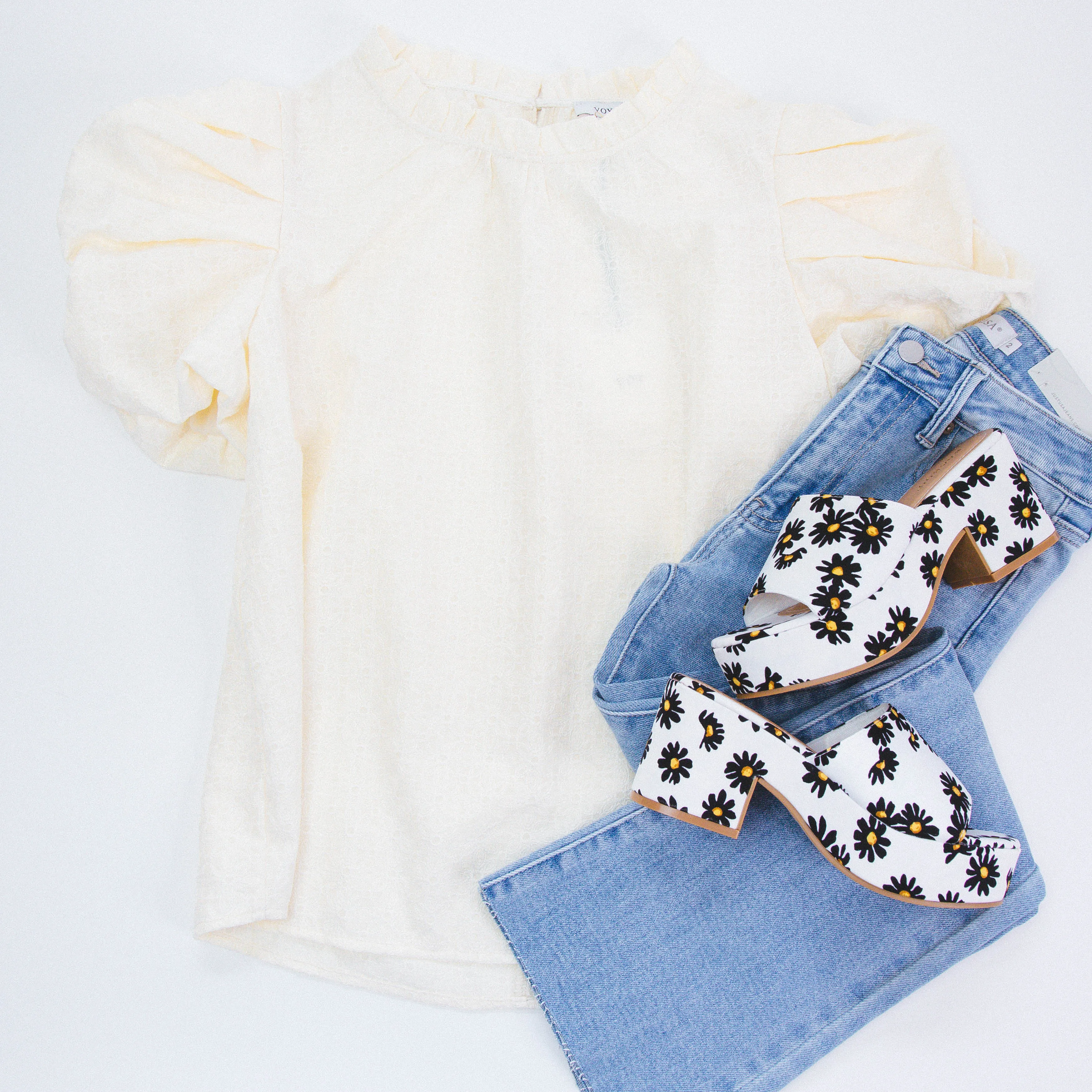 Niche Floral Platform Sandal, White Fabric sold by North & Main Clothing Company product image thumbnail 5