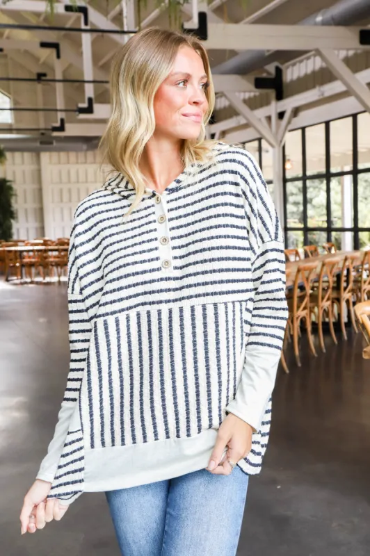Amalia Stripe Contrast Hoodie, Cream/Black sold by North & Main Clothing Company
