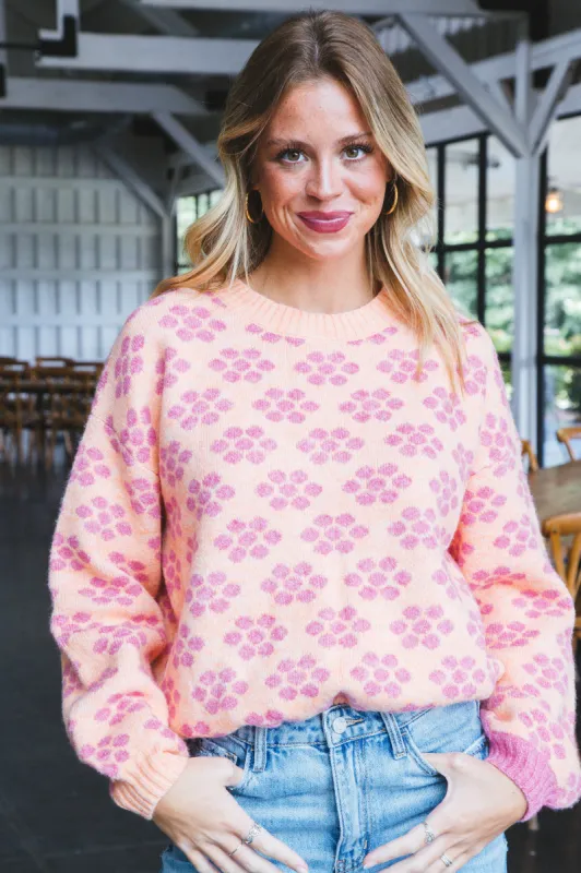 Brinley Flower Pattern Sweater, Apricot/Pink sold by North & Main Clothing Company