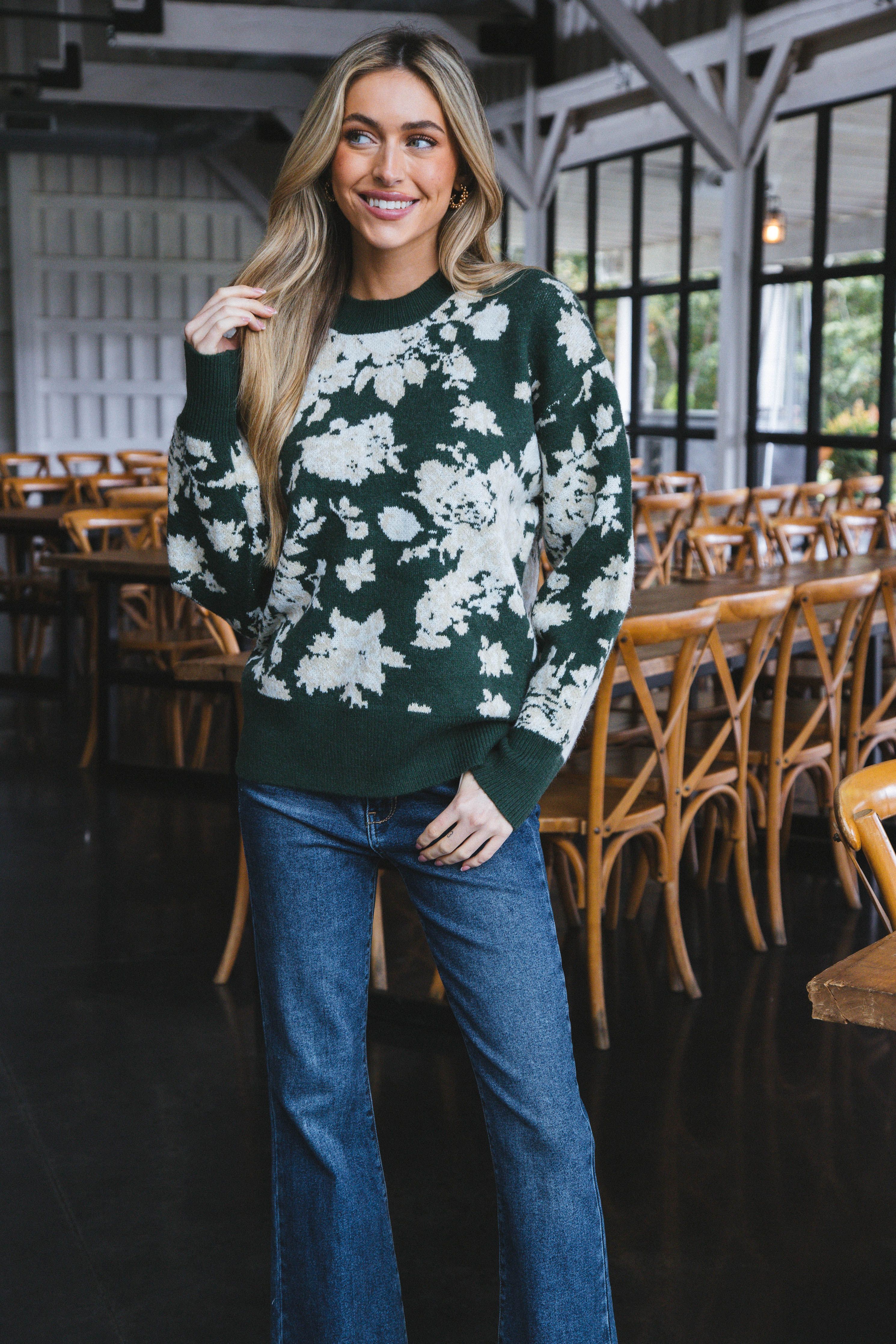 Elowen Floral Sweater, Green sold by North & Main Clothing Company product image thumbnail 4