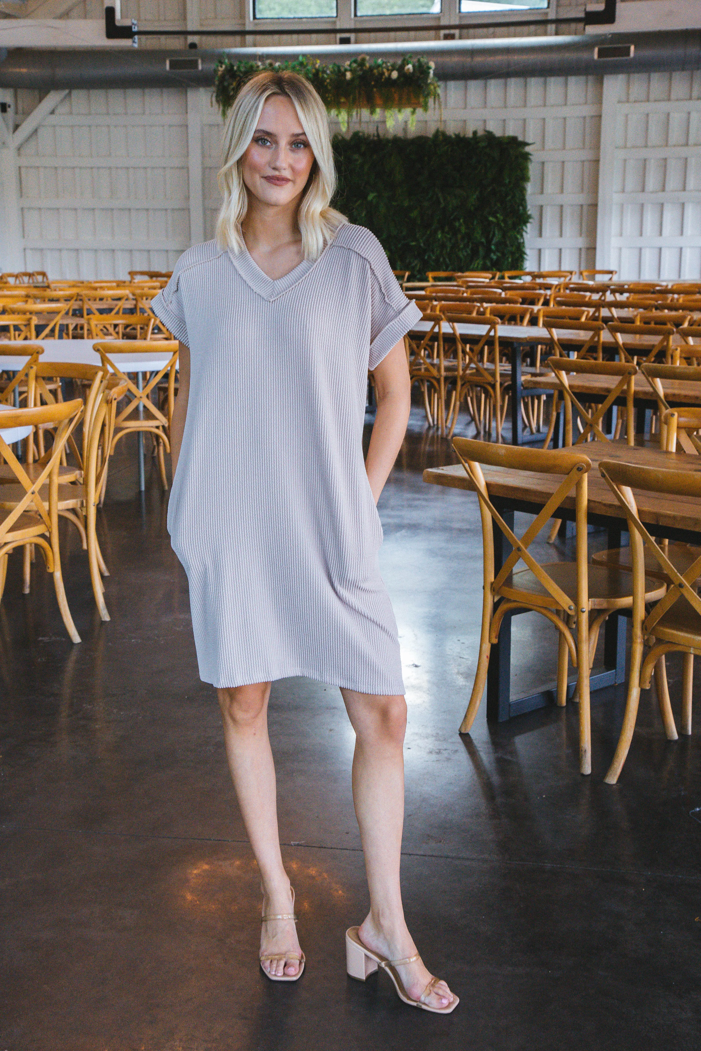 Gemma Dolman Sleeve Mini Dress, Oatmeal sold by North & Main Clothing Company product image thumbnail 4