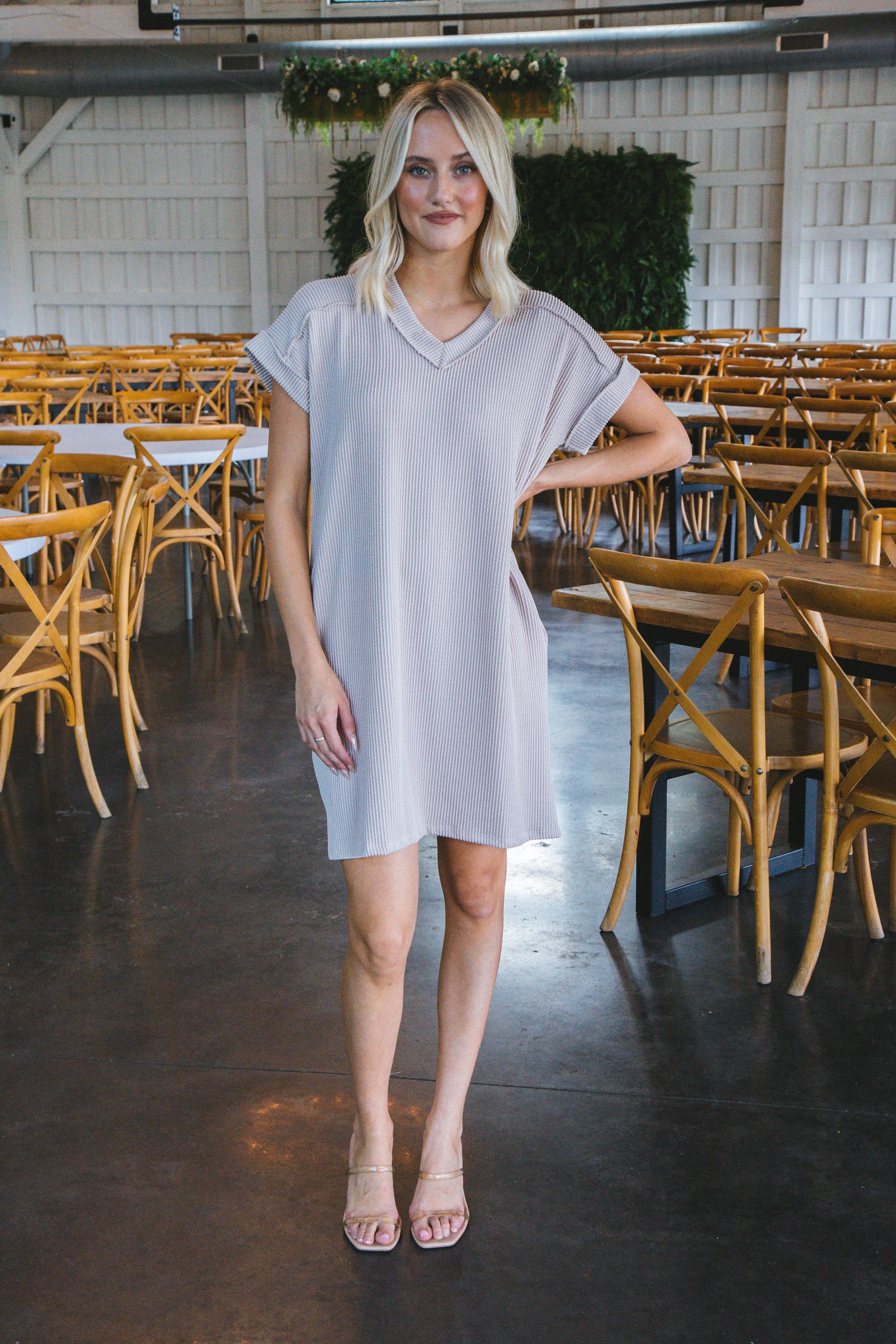 Gemma Dolman Sleeve Mini Dress, Oatmeal sold by North & Main Clothing Company product image thumbnail 5