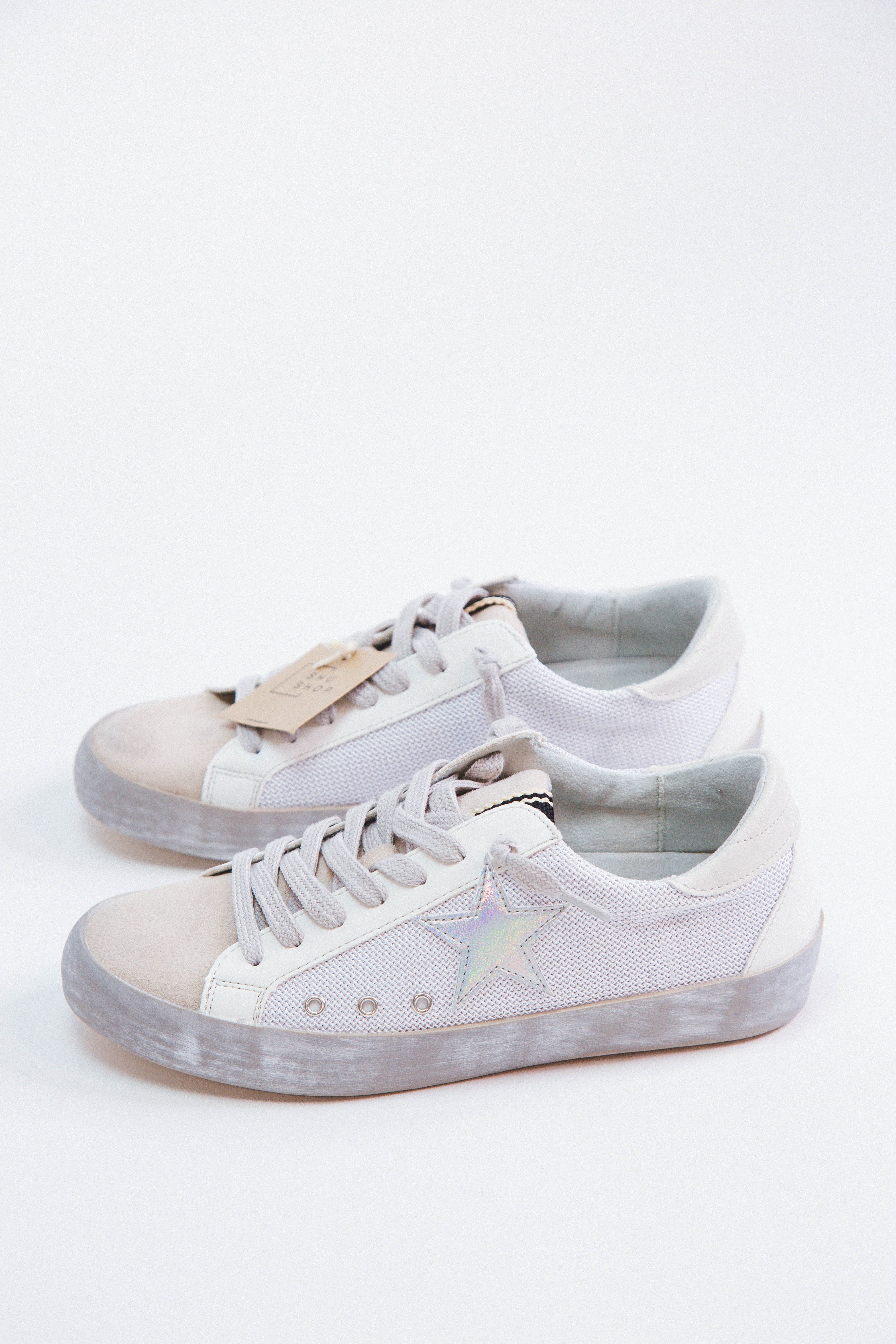 Paula Lace Up Star Sneaker, White Mesh | SHUSHOP sold by North & Main Clothing Company