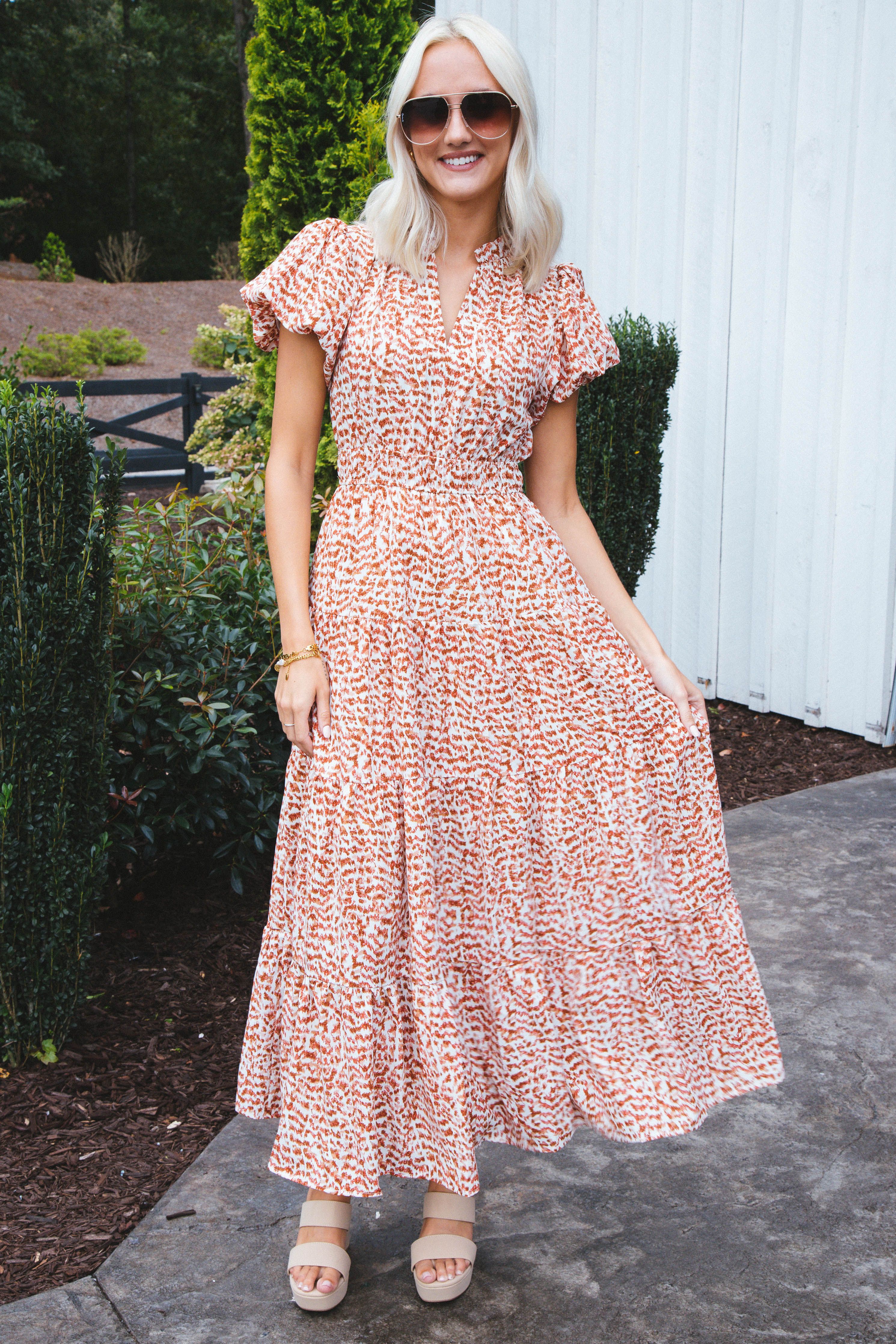 Carla Maxi Dress, Ecru/Rust sold by North & Main Clothing Company