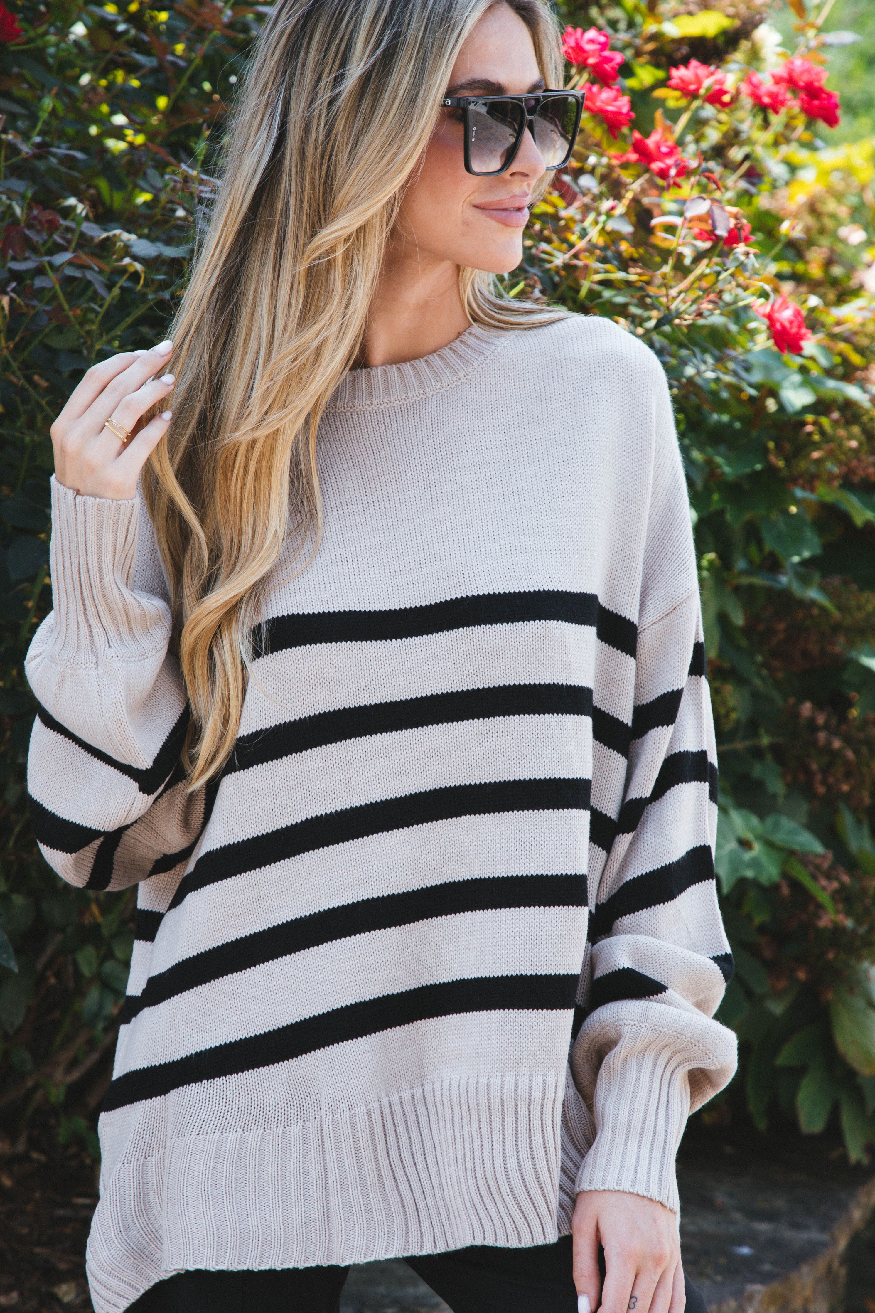 Rainy Day Striped Sweater, Light Taupe/Black sold by North & Main Clothing Company product image thumbnail 2