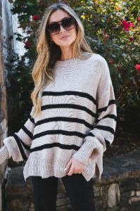 Rainy Day Striped Sweater, Light Taupe/Black sold by North & Main Clothing Company