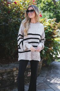 Rainy Day Striped Sweater, Light Taupe/Black sold by North & Main Clothing Company