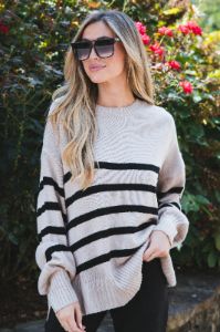 Rainy Day Striped Sweater, Light Taupe/Black sold by North & Main Clothing Company
