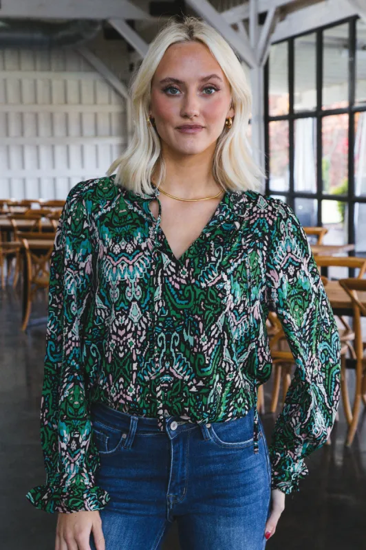 Maya Printed Top, Green sold by North & Main Clothing Company