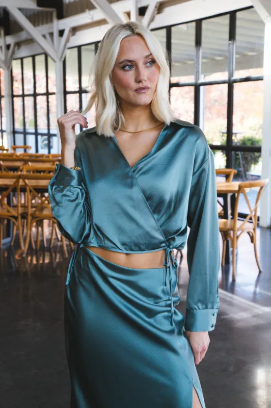 Jaden Satin Top, Basil | Velvet Heart sold by North & Main Clothing Company