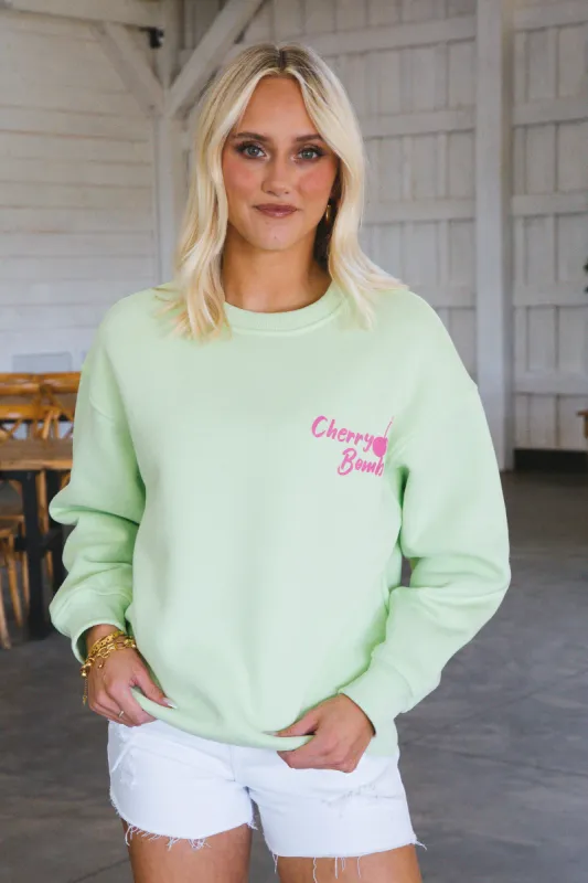 Cherry Bomb Graphic Sweatshirt, Mint sold by North & Main Clothing Company
