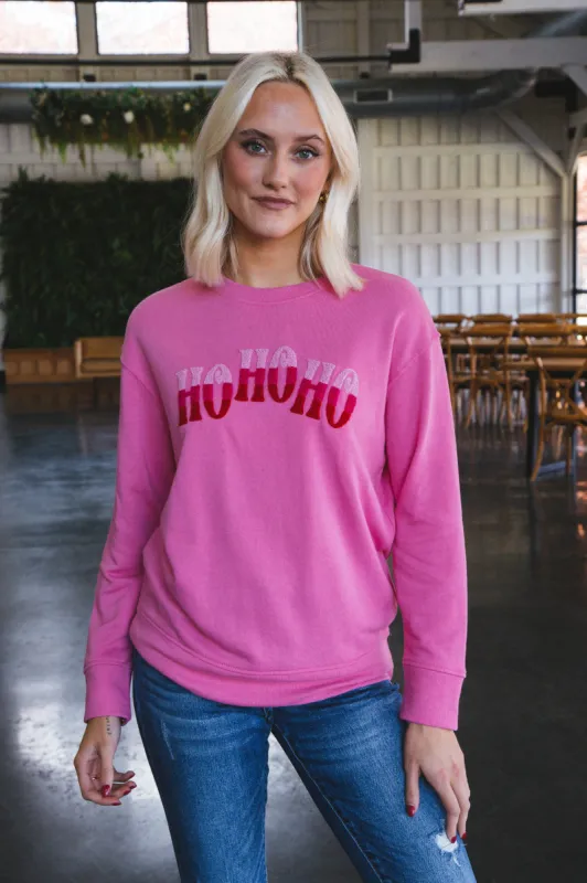 Ho Ho Ho Graphic Sweatshirt, Pink sold by North & Main Clothing Company