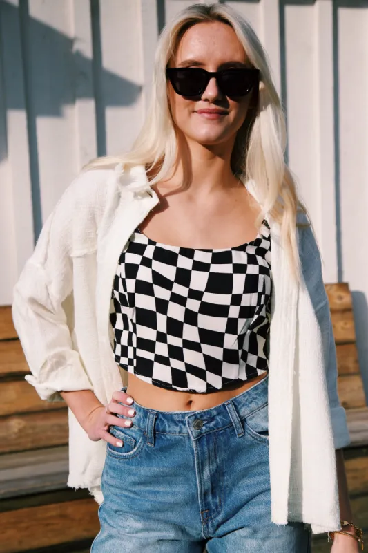 Cyrus Cropped Tank, White/Black sold by North & Main Clothing Company