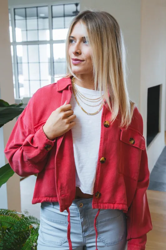 Elvera Drawstring Waist Jacket, Ruby | Velvet Heart sold by North & Main Clothing Company