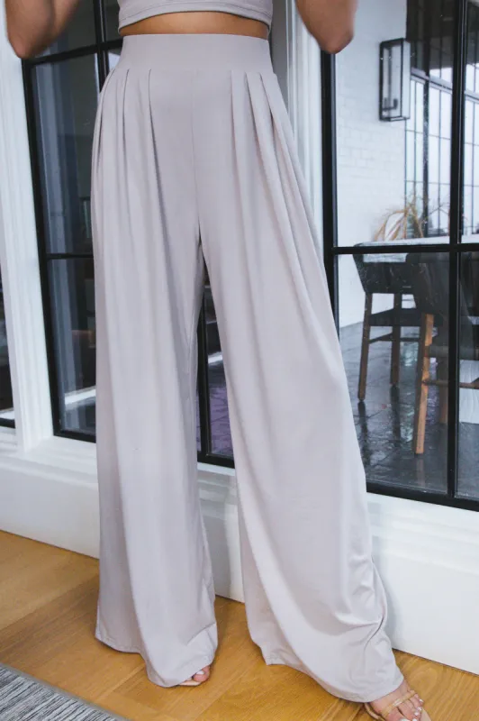 Midnight Shade Wide Leg Pants, Oatmeal sold by North & Main Clothing Company