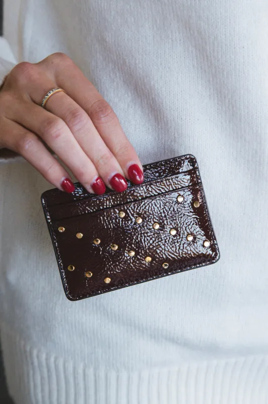 Steven Studded Card Case, Red Mahogany | FOSSIL sold by North & Main Clothing Company