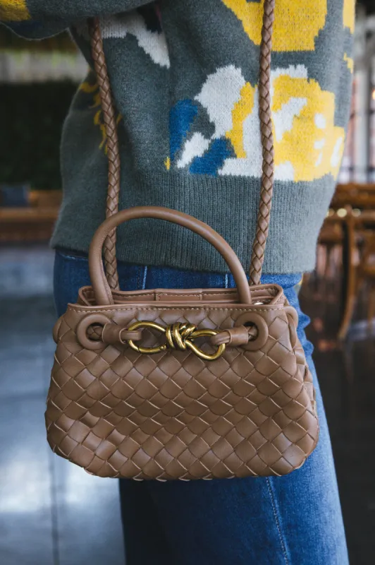 Emory Small Woven Talene Gold Hardware Bag, Khaki sold by North & Main Clothing Company