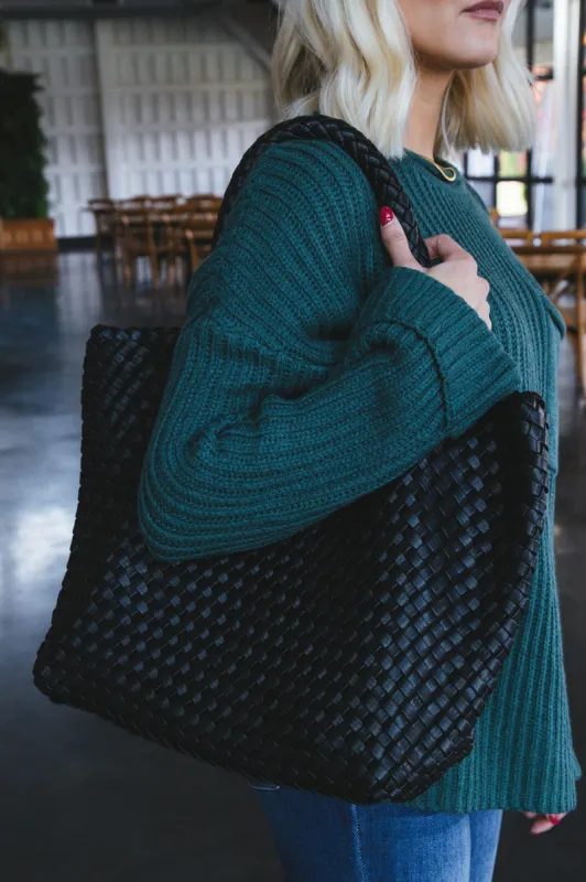 Aubrey Large Woven Tote + Pouch, Black made by North & Main Clothing Company