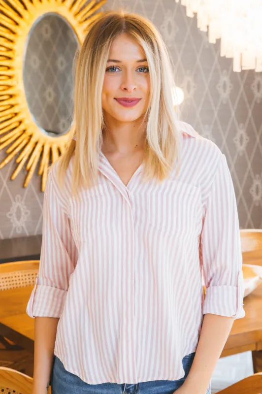 Riley Button Up Top, Pale Pink | Velvet Heart sold by North & Main Clothing Company