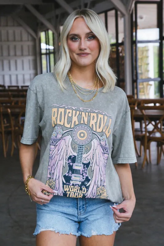 Rock N Roll World Tour Tee, Mocha | Extended Sizes sold by North & Main Clothing Company