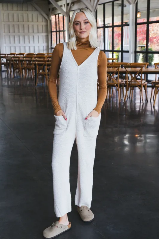 Addilyn Sleeveless Knit Jumpsuit, Natural sold by North & Main Clothing Company