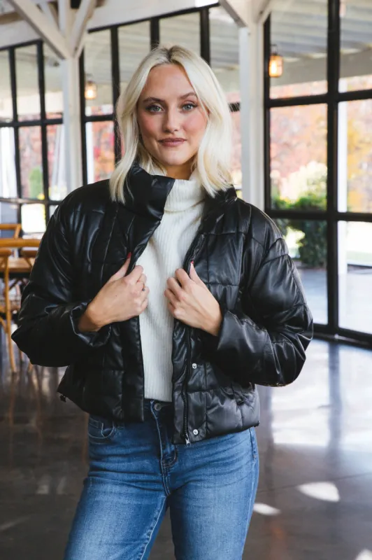 Leyla Faux Leather Puffer Jacket, Black sold by North & Main Clothing Company