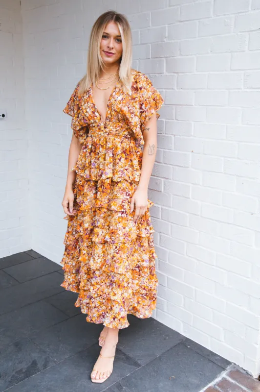 Maxine Floral Tiered Midi Dress, Multi Floral made by Storia