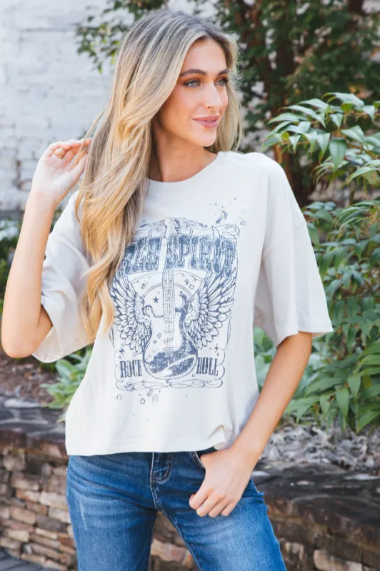 Free Spirit Boxy Crop Graphic Tee, Stone sold by North & Main Clothing Company