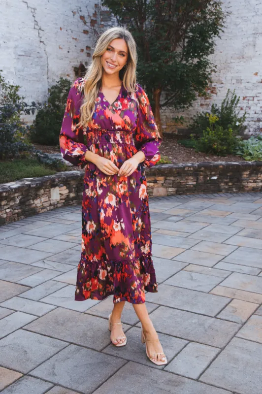 Moment In Time Midi Dress, Purple sold by North & Main Clothing Company