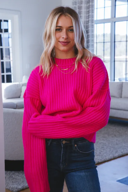 Gloria Oversized Rib Knit Sweater, Pink sold by North & Main Clothing Company