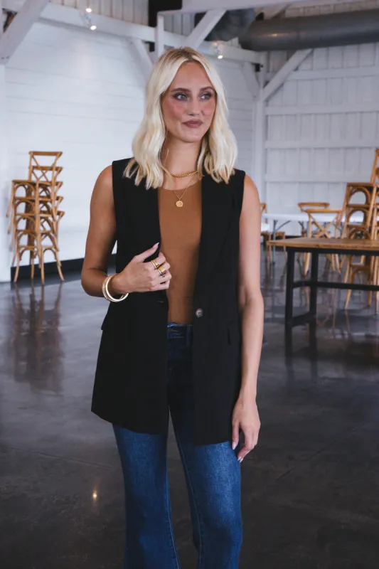 Georgina Sleeveless Blazer Vest, Black sold by North & Main Clothing Company