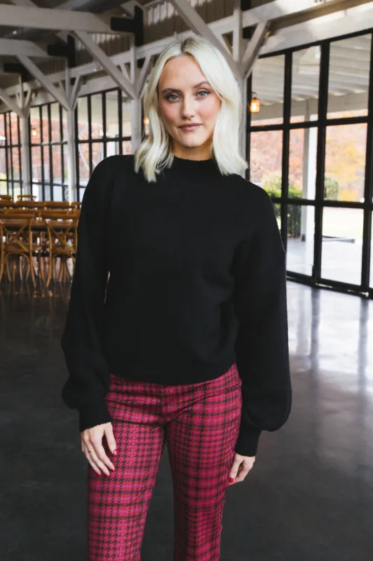Avery Balloon Sleeve Mock Neck Solid Sweater, Black sold by North & Main Clothing Company