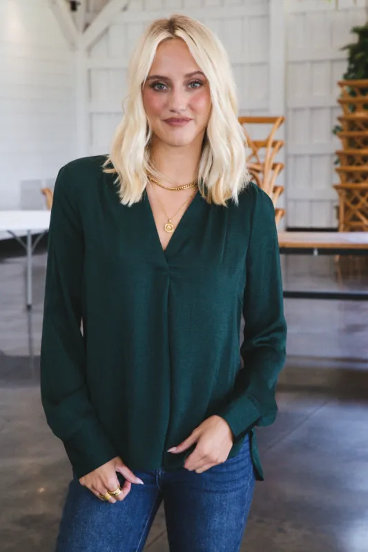 Adelaide Silky Blouse, Hunter Green sold by North & Main Clothing Company