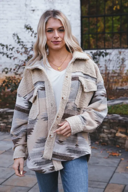 Aztec Sherpa Jacket, Mocha Mix sold by North & Main Clothing Company