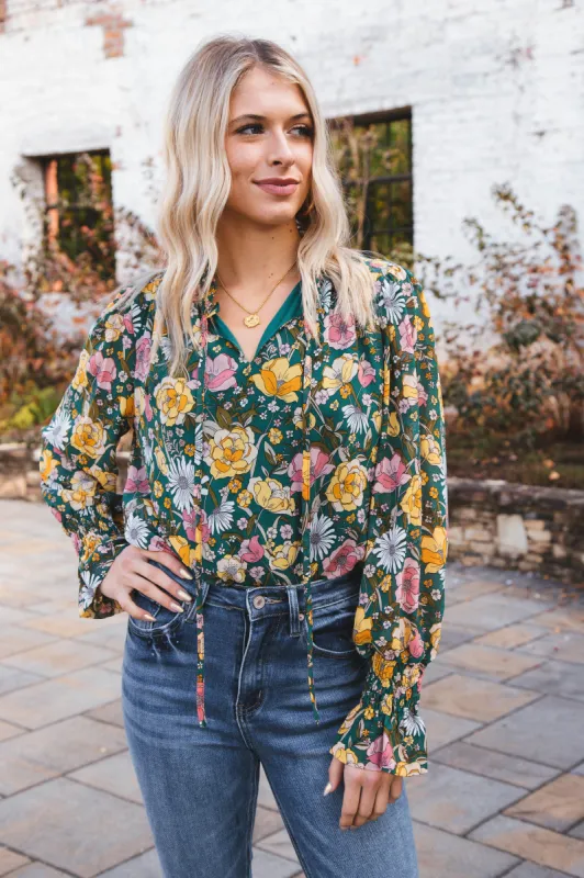 Sloan Floral Top, Hunter Green sold by North & Main Clothing Company