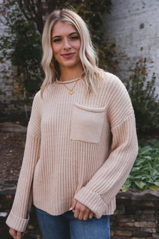 Aviana Cuffed Soft Sweater, Oatmeal sold by North & Main Clothing Company