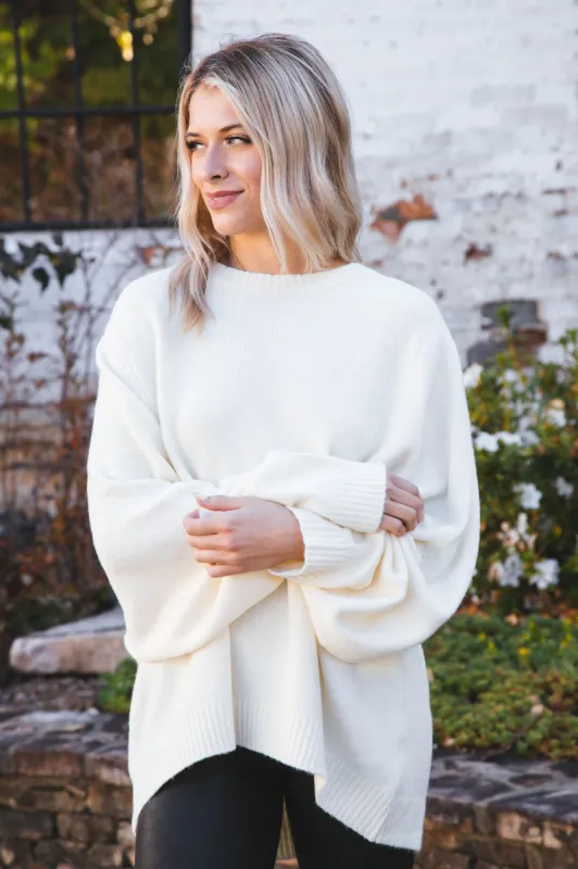 Nora Relaxed Oversized Solid Sweater, Cream made by HYFVE
