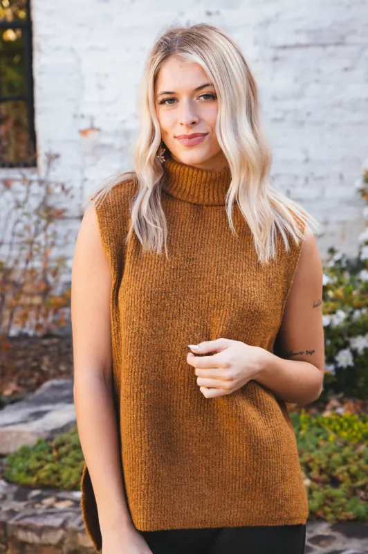 Amelie Turtleneck Sweater Vest, Pale Brown made by HYFVE