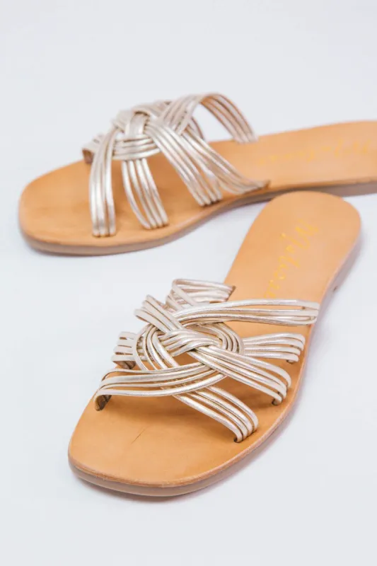 Tate Woven Strappy Sandal, Gold | Matisse sold by North & Main Clothing Company