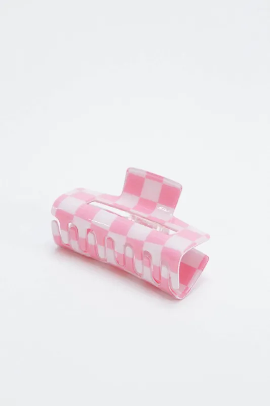 Checkered Resin Hair Claw, Pink sold by North & Main Clothing Company