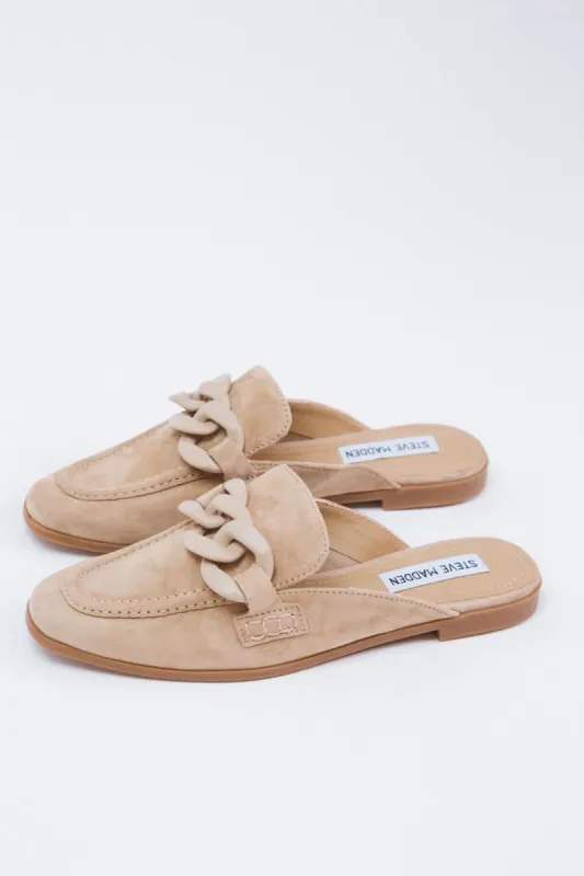 Cally Slide on Flats, Sand Suede | Steve Madden sold by North & Main Clothing Company