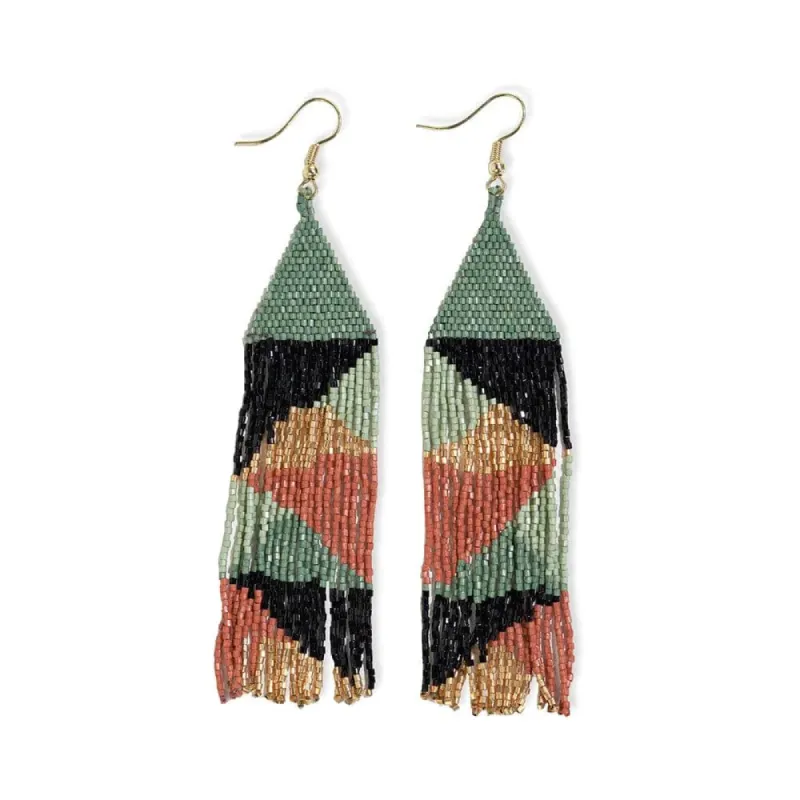 Brittany Beaded Fringe Earrings, Green\Gold\Pink | Ink + Alloy sold by North & Main Clothing Company