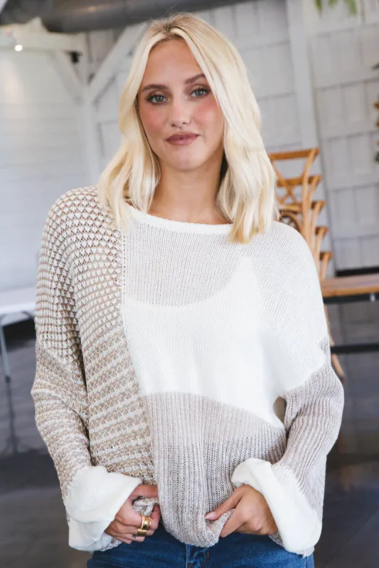 Polina Drop Shoulder Knit Sweater, Taupe Multi sold by North & Main Clothing Company