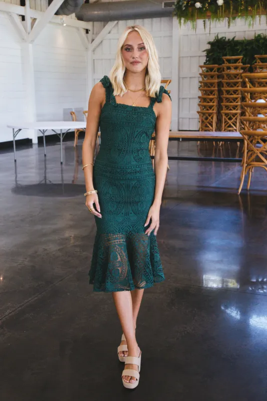 Daphne Lace Midi Dress, Hunter Green sold by North & Main Clothing Company